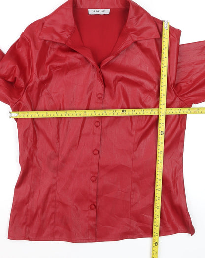 À La Une Women’s Red Collared Long Sleeve Satin Blouse Size M