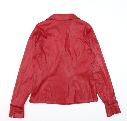 À La Une Women’s Red Collared Long Sleeve Satin Blouse Size M