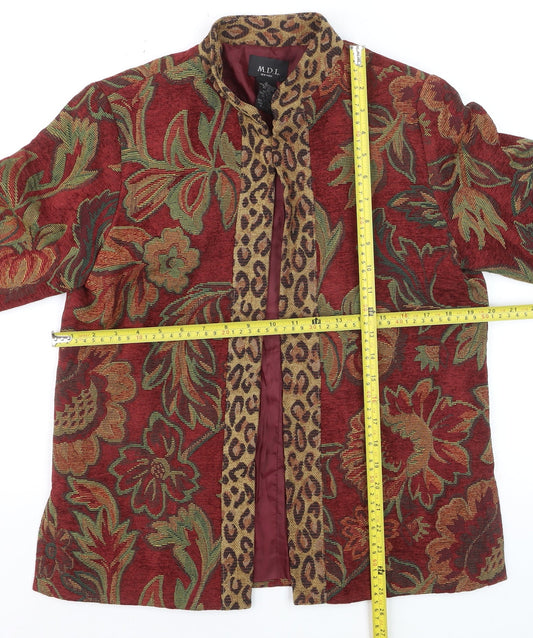 MDL New York Women Red Floral Brocade Jacket Size S Classic Fit