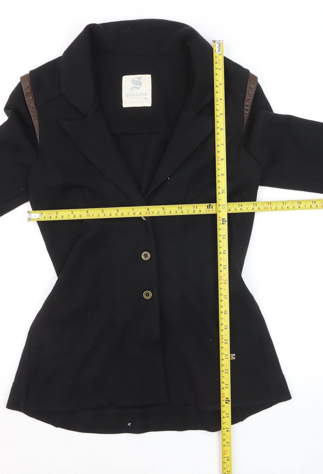 Scaline London Women's Black Wool Blend Tailored Three-Button Blazer M
