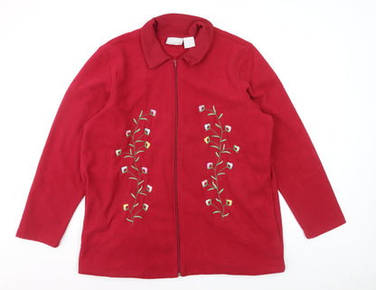 Blair Women's Red Embroidered Fleece Zip Jacket Size L