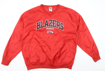 Red Oak Mens Red V-Neck Pullover Sweatshirt L College Sports Style