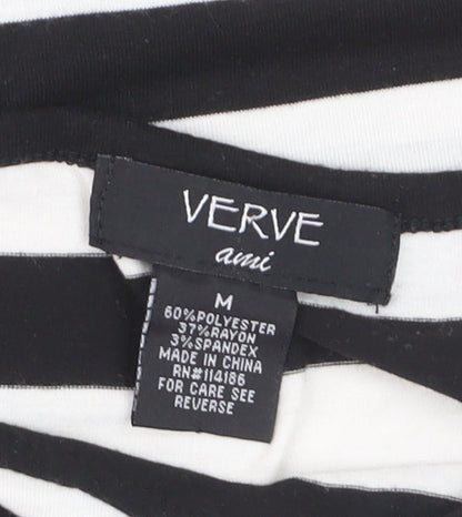 Verve Ami Women's Black & White Striped Boat Neck 3/4 Sleeve Top Size M