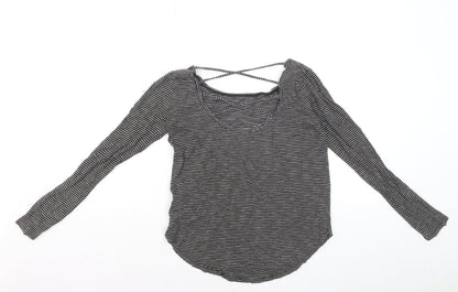 Hollister Womens Black Striped Long Sleeve Jersey Top XS