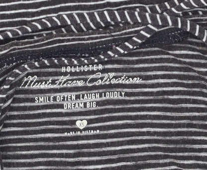 Hollister Womens Black Striped Long Sleeve Jersey Top XS
