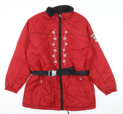 TCM Alpine Sports Red Belted Ski Jacket Women UK 10-12 Winter Puffer