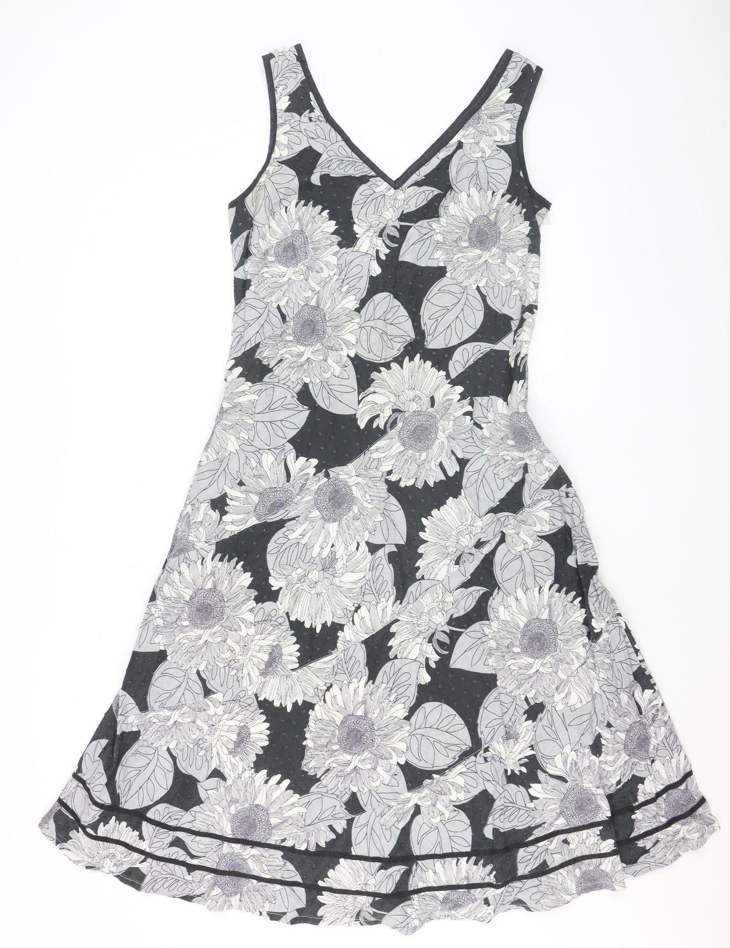 Marks and Spencer Per Una Women Black Floral A-Line Sleeveless Dress Size 14