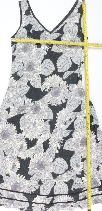 Marks and Spencer Per Una Women Black Floral A-Line Sleeveless Dress Size 14