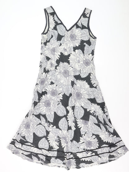 Marks and Spencer Per Una Women Black Floral A-Line Sleeveless Dress Size 14