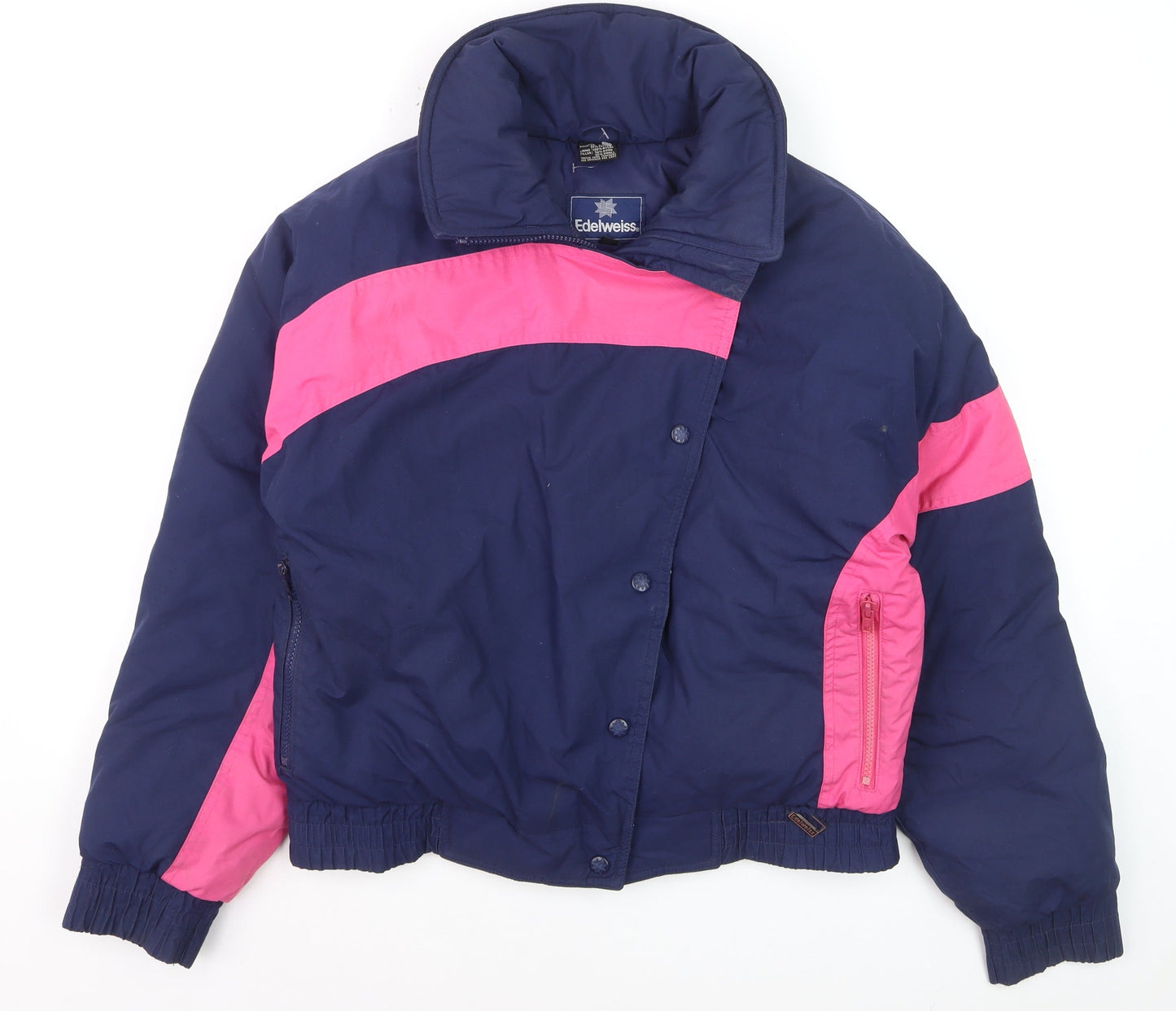 Edelweiss Womens Blue Pink 90s Retro Down Puffer Ski Jacket L