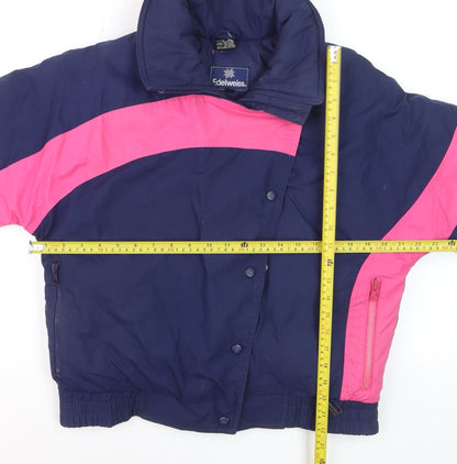 Edelweiss Womens Blue Pink 90s Retro Down Puffer Ski Jacket L