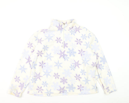 Croft & Barrow Women Ivory Purple Snowflake Fleece 1/4 Zip Pullover L
