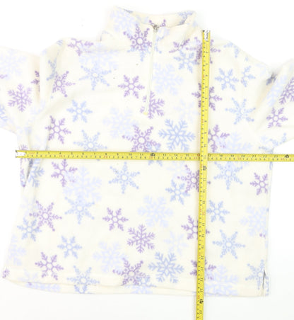 Croft & Barrow Women Ivory Purple Snowflake Fleece 1/4 Zip Pullover L