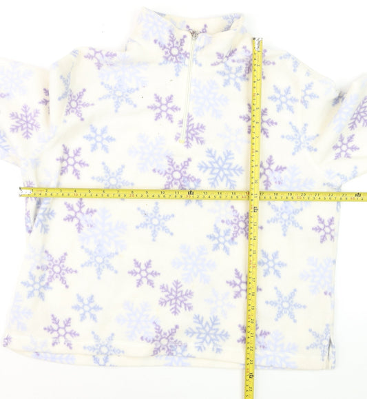 Croft & Barrow Women Ivory Purple Snowflake Fleece 1/4 Zip Pullover L