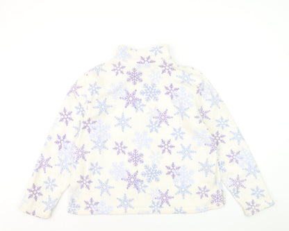 Croft & Barrow Women Ivory Purple Snowflake Fleece 1/4 Zip Pullover L