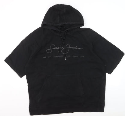 Sean John Men's Black XL Pullover Hoodie Short Sleeve Logo Cotton