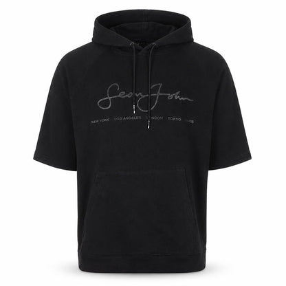 Sean John Men's Black XL Pullover Hoodie Short Sleeve Logo Cotton