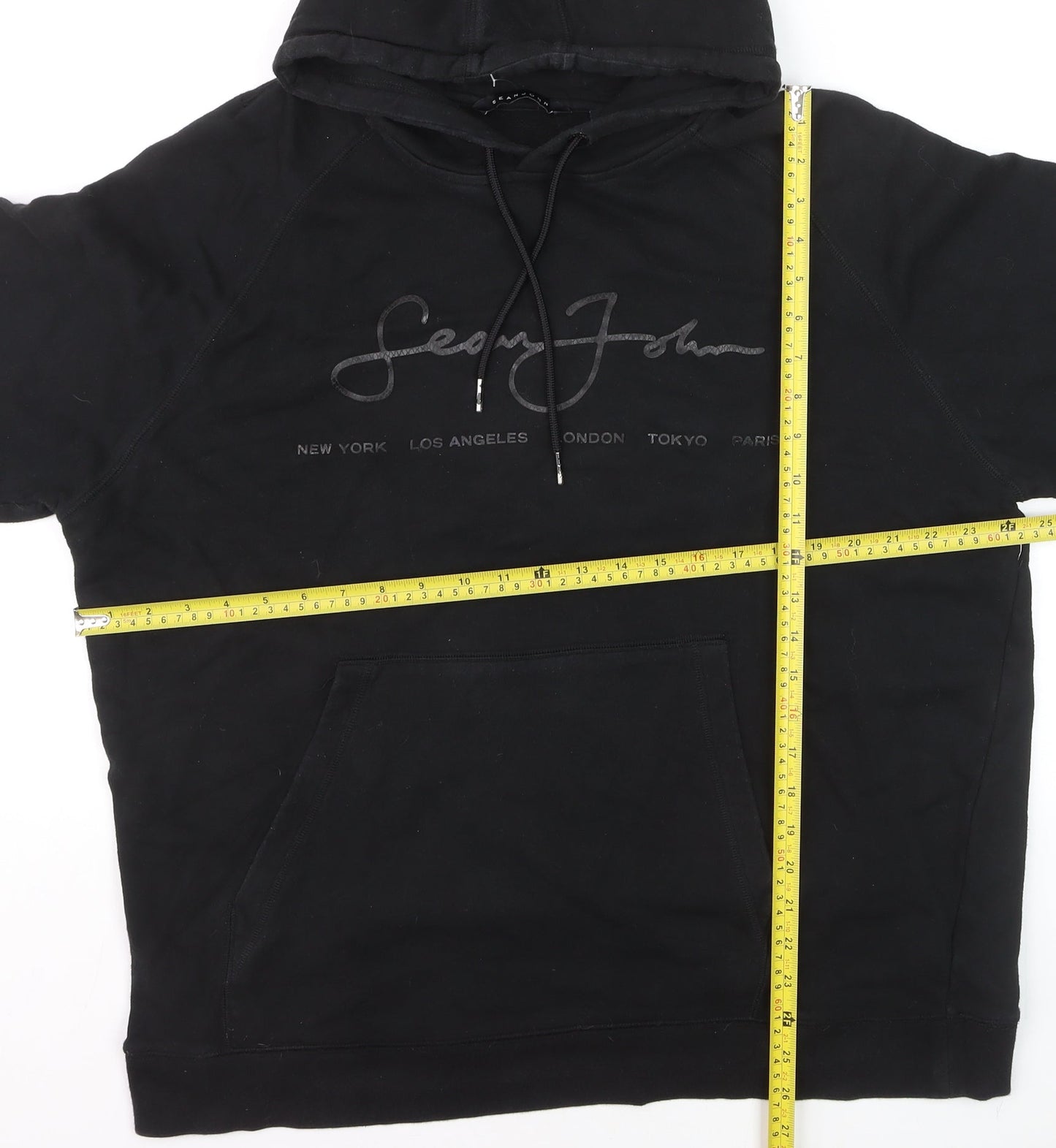 Sean John Men's Black XL Pullover Hoodie Short Sleeve Logo Cotton
