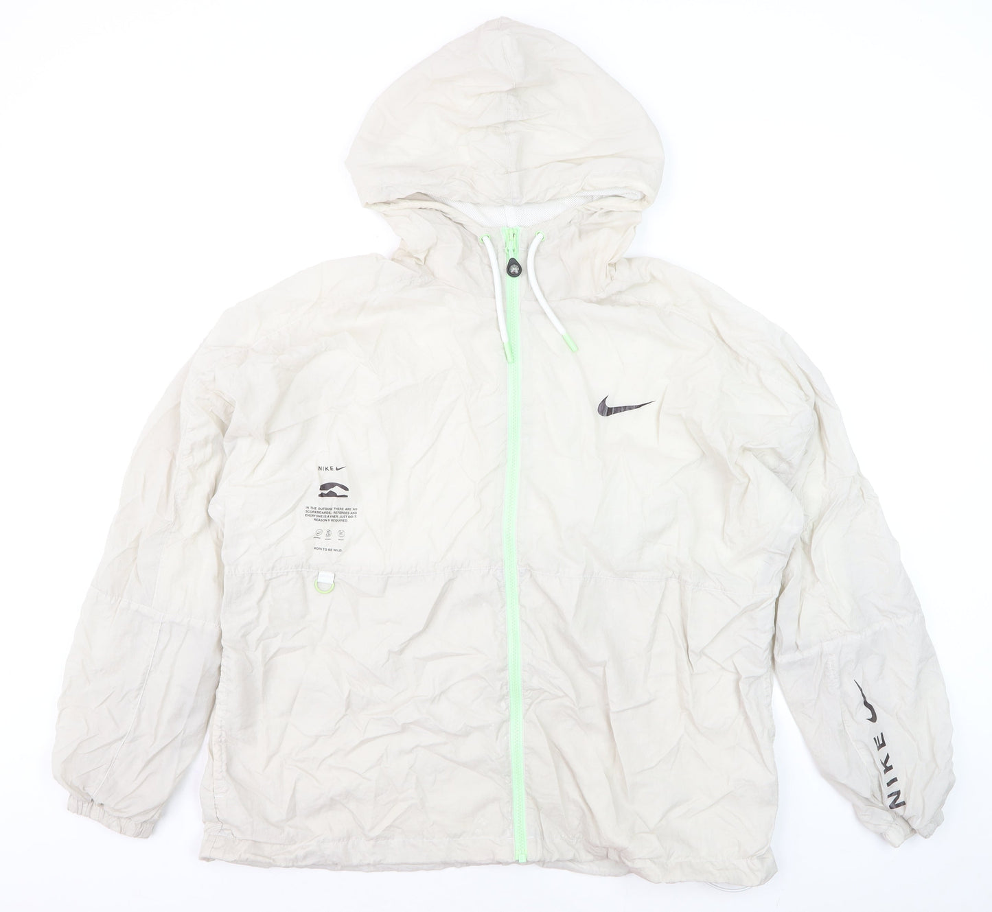 Nike Men's Beige Nylon Windbreaker Jacket XXL Hooded Lightweight Athletic