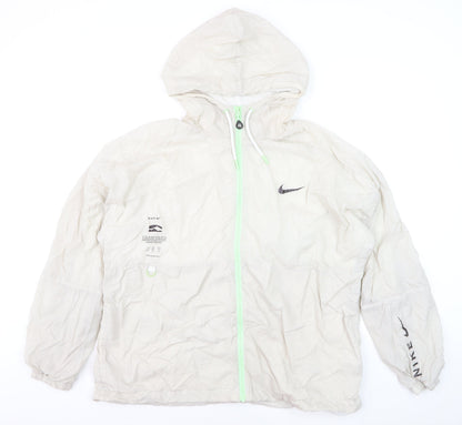 Nike Men's Beige Nylon Windbreaker Jacket XXL Hooded Lightweight Athletic