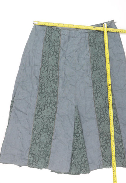 Marks and Spencer Women Green Lace Panel A-Line Skirt Size 14