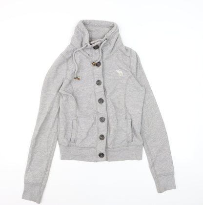 Abercrombie & Fitch Women's Grey Button Hoodie Sweatshirt M