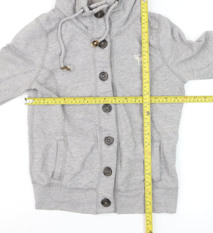 Abercrombie & Fitch Women's Grey Button Hoodie Sweatshirt M
