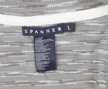 Spanner Women Beige Knit Suit Jacket L Lightweight Acrylic Wool