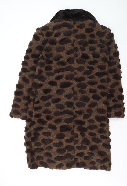 Bang Women's Brown Animal Print Faux Fur Long Coat Size 12