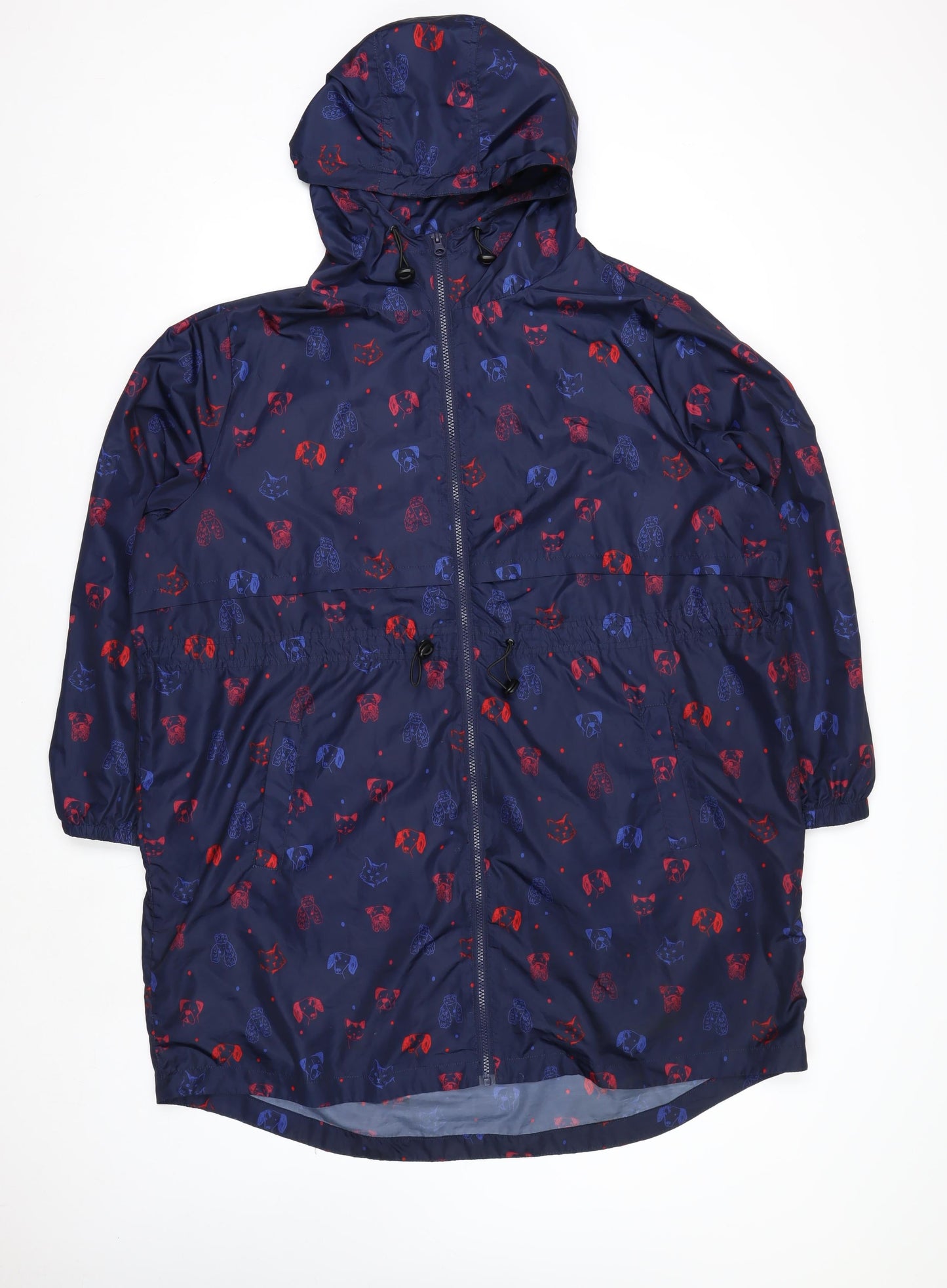 Tu Women Blue Animal Print Hooded Rain Coat Jacket XL