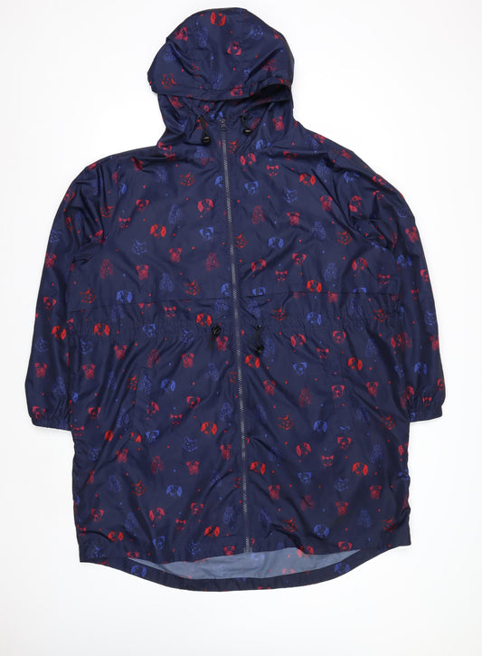 Tu Women Blue Animal Print Hooded Rain Coat Jacket XL