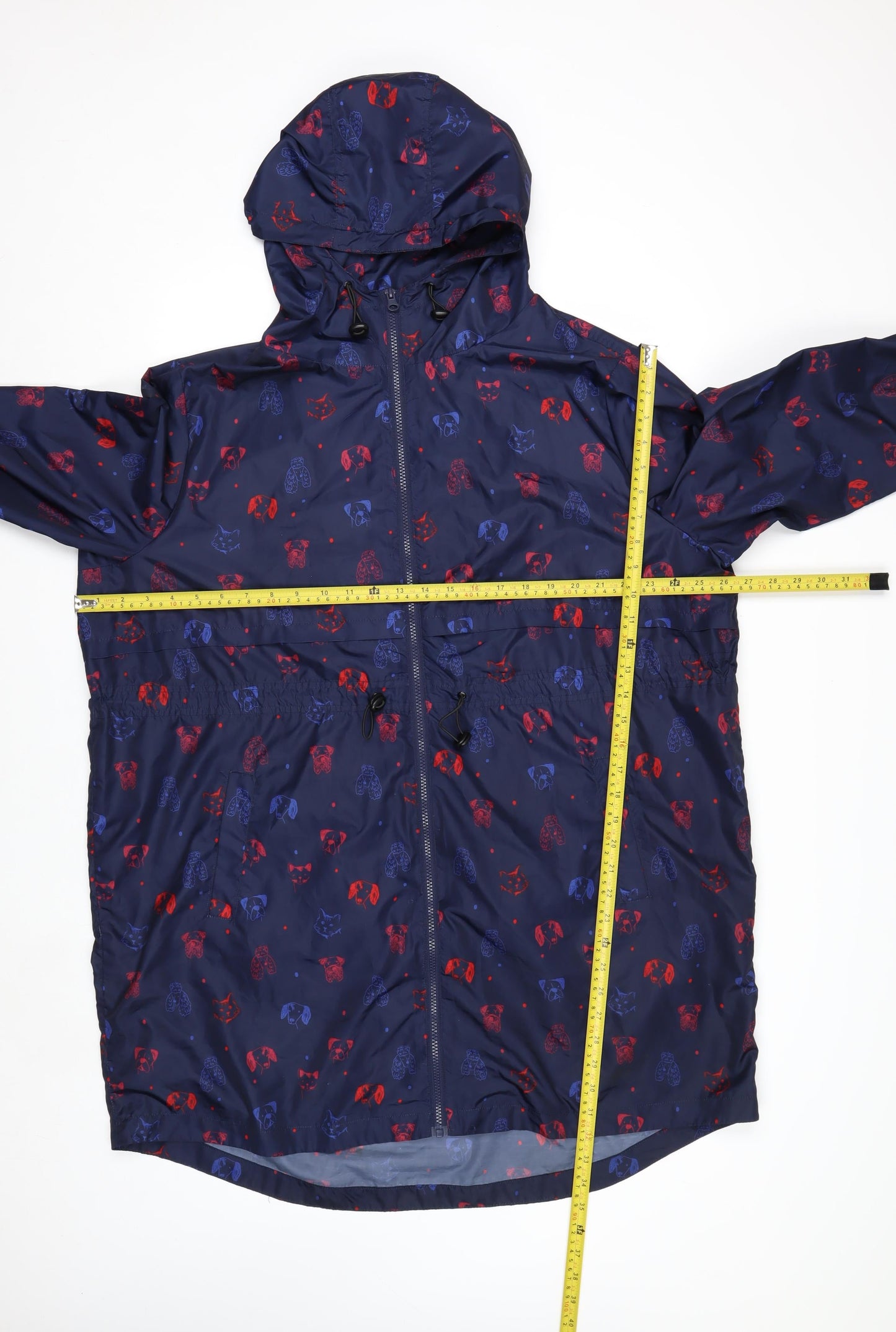 Tu Women Blue Animal Print Hooded Rain Coat Jacket XL