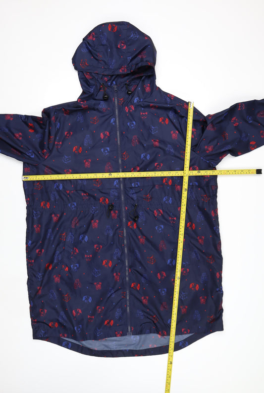 Tu Women Blue Animal Print Hooded Rain Coat Jacket XL