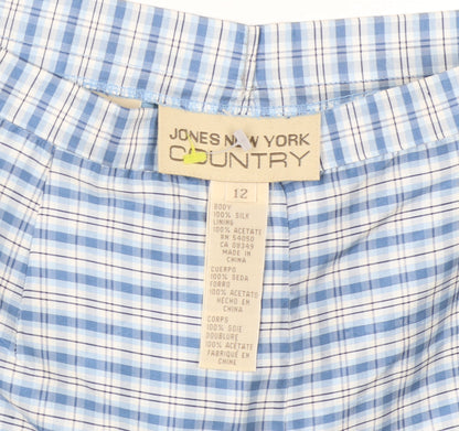 Jones New York Country Women's Blue Checked Silk Trousers Size 12