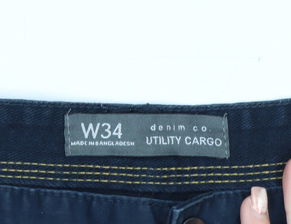 Denim Co Men's Blue Cargo Shorts W34 Regular Fit Utility Style