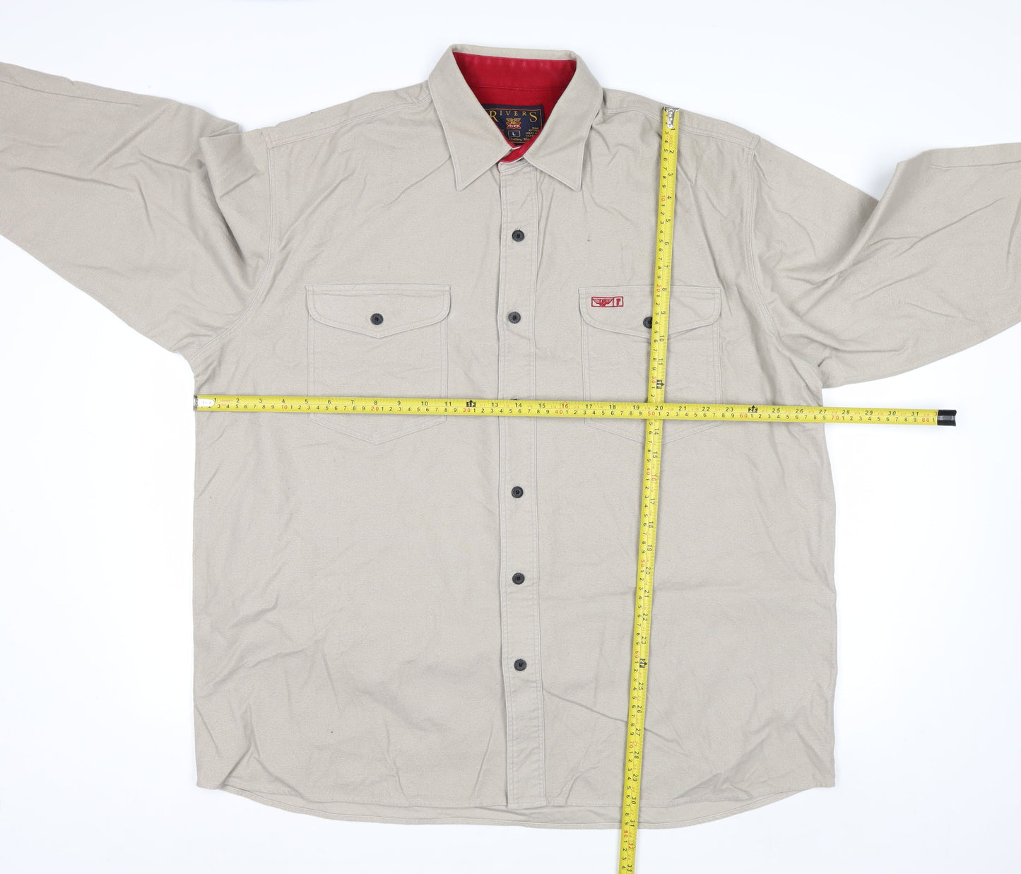 Rivers Men's Beige Cotton Long Sleeve Button-Up Shirt L
