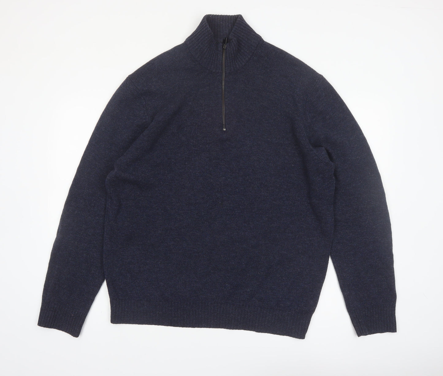 Marks and Spencer Men's Blue Wool Half Zip Jumper XL
