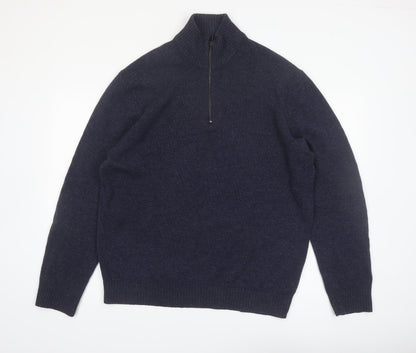 Marks and Spencer Men's Blue Wool Half Zip Jumper XL