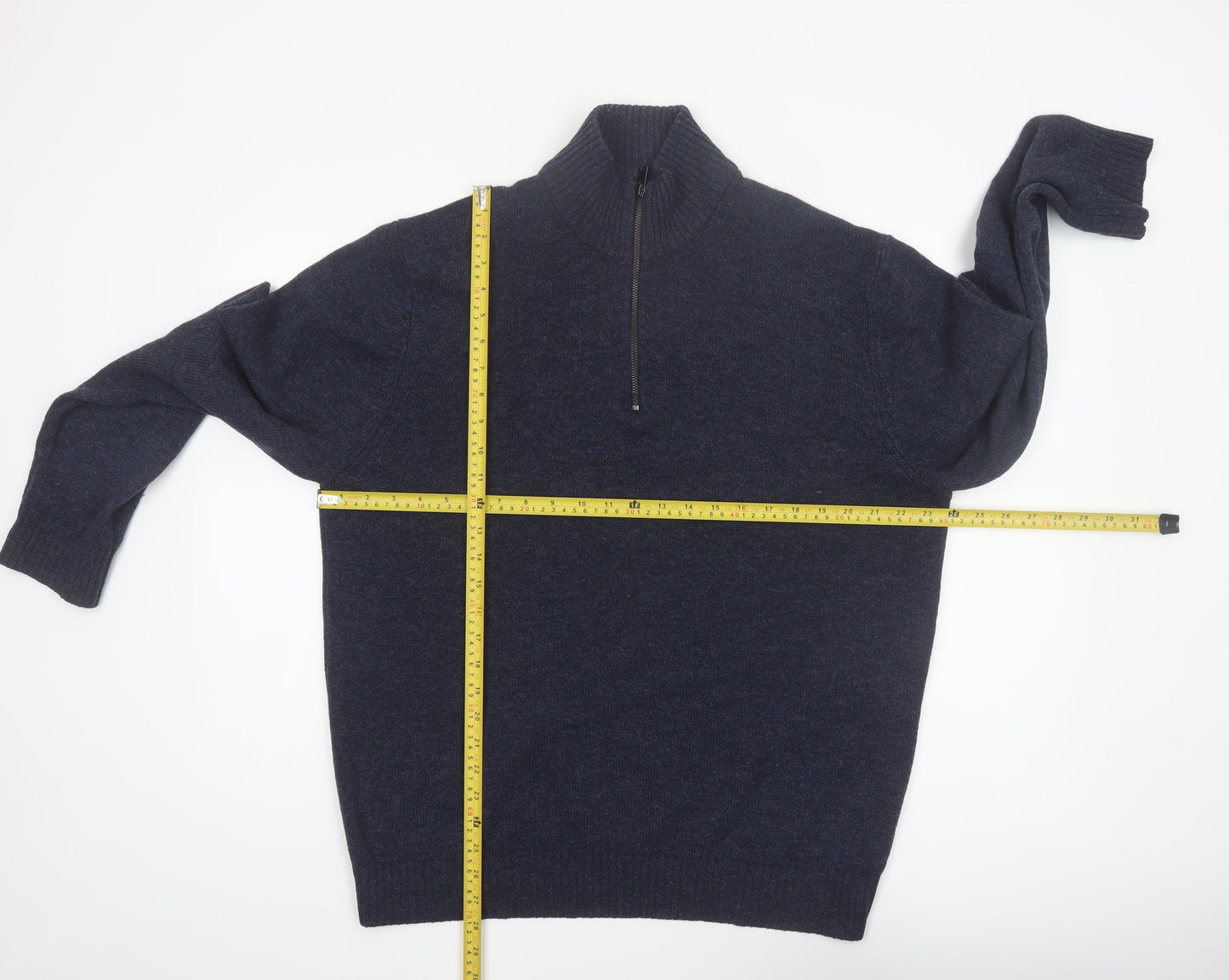 Marks and Spencer Men's Blue Wool Half Zip Jumper XL