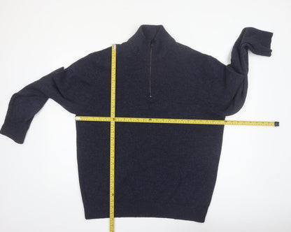 Marks and Spencer Men's Blue Wool Half Zip Jumper XL