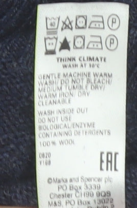 Marks and Spencer Men's Blue Wool Half Zip Jumper XL