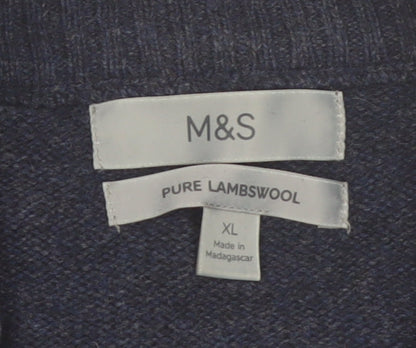 Marks and Spencer Men's Blue Wool Half Zip Jumper XL