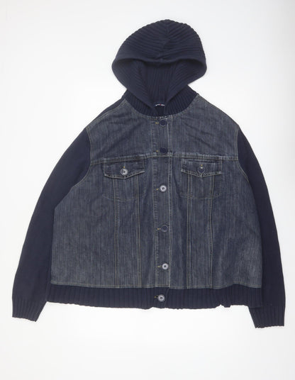 East Coast Women Blue Cotton Hooded Denim Bomber Jacket Size 26