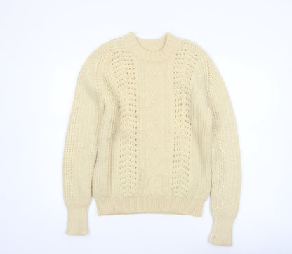 Eddie Bauer Men’s Beige Wool Cable-Knit Jumper L Vintage Winter Pullover