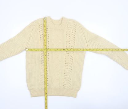 Eddie Bauer Men’s Beige Wool Cable-Knit Jumper L Vintage Winter Pullover