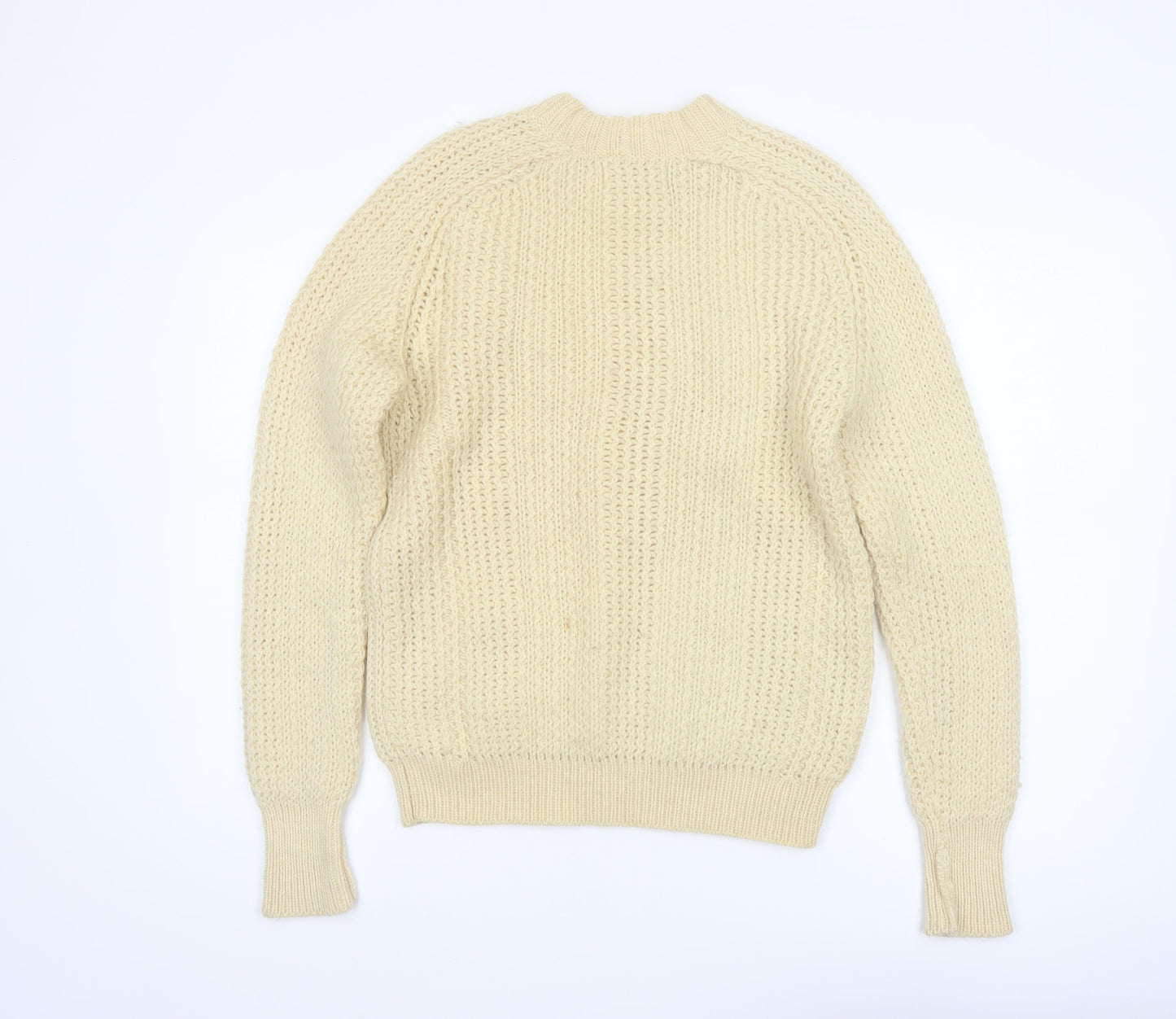 Eddie Bauer Men’s Beige Wool Cable-Knit Jumper L Vintage Winter Pullover