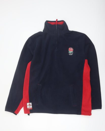 England Rugby Men's Blue Red Fleece 1/4 Zip Sweatshirt L