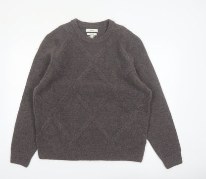 Marks and Spencer Men's Brown Wool Blend Crew Neck Diamond Knit Jumper XL