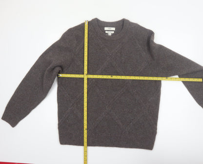 Marks and Spencer Men's Brown Wool Blend Crew Neck Diamond Knit Jumper XL