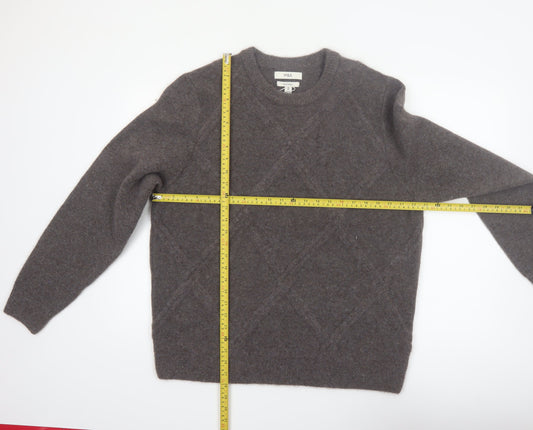 Marks and Spencer Men's Brown Wool Blend Crew Neck Diamond Knit Jumper XL